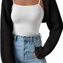 Women's Long Sleeve Open Front Knitted Crop Cardigan Drop Shoulder Knit Bolero Shrug Sweater (Medium, Black)