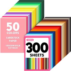 TUXIYA 300 Sheets 5" X 7" Colored Cardstock, 50 Assorted Colors Construction Paper Card Stock Printer Paper for Printing, Card Making, DIY Crafts,School Supplies,Party Decorations (180GSM/65LB)