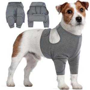 IDOMIK Dog Recovery Suit for Front Legs, Adjustable Dog Leg Sleeves to Stop Licking, Dogs Elbow Braces Protector for Leg Injuries Shoulder Wound, Cone Collar Alternatives,Grey,S (S(Chest Girth:14.17"-17.32"))
