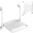 16-Inch Wall Mounted Shower Seats with Armrests, Space-Saving Foldable Shower Bench for Small Bathrooms, Safety Wall-Mounted Foldable Shower Chair with Reflective Strips, Holds up to 330 lbs