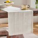 ZeeMart Linen Checked Table Runner, 13x48 Inches Ivory, Textured Woven Farmhouse Table Runners 48 Inches Long, Off White Plaid Dresser Scarf for Kitchen Dining Holiday Everyday Decor
