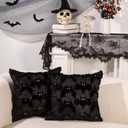 Halloween Bats Pillow Covers Set of 2, Black Bat Soft Plush Faux Fur Jacquard Couch Cushion Case Holiday Farmhouse for Sofa Home Decor 18 x 18 Inch