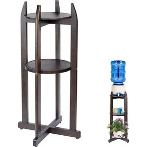 Natural Solid Wood Water Dispenser Stand (32.8"Hight-11.2"Wide) Ceramic Water Dispenser Floor Stand, 5 Gallon Water Jug Stand with 2 Round Shelfs Included for 1-5 Gallon Water Bottles/Crocks/Water Jug (Walnut-color)