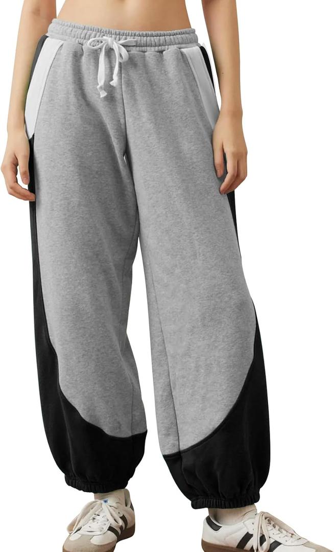 Eisctnd Women Colorblock Sweatpants Warm Sherpa Lined Athletic Fleece Jogger Pants Drawstring Winter Workout Trousers (Small, Black)