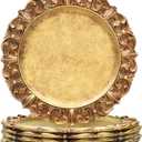 MAONAME 14" Antique Gold Charger Plates with Embossed Rims, Set of 6, Plastic Plate Chargers for Dinner Plates, Table Setting