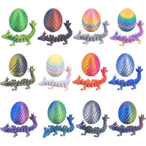 12PCS 3D Printed Crystal Dragon & Egg Set - 12 Unique Colors - 5.12 Inch Glitter Dragons with 2.36 Inch Surprise Eggs - Blind Box Collectible Toys for Adults - Fantasy Party Favors Gift