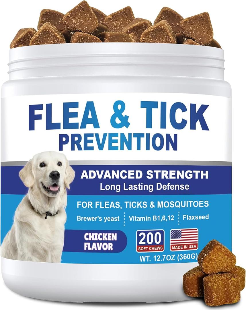 Flea and Tick Prevention for Dogs Chewables 200 Soft Treats - Flea and Tick Chews Supplement, Vet Recommended Supplement Chews, Skin & Coat Support for Dogs, Puppies, All Breeds & Sizes, BB Date 08/19/2027