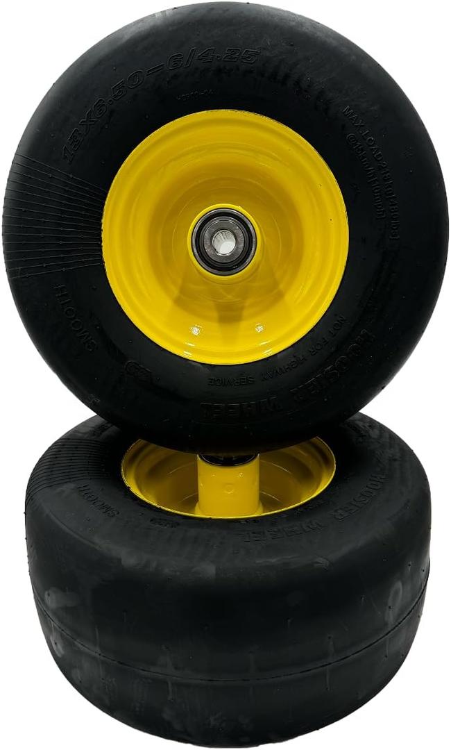 Set of 2-13x6.50-6 Smooth Hollowmatic 5/8 Inch Axle Yellow Wheel - Compatible with JD TCA19309 TCA16946
