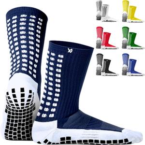 Lux Dual Grip Socks - Soccer Grip Socks for Men and Women. GripArray Performance & Comfort (Large, Navy Blue)