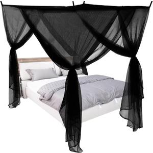 4 Corners Black Bed Canopy Curtains for Single Twin Full Size, Mosquito Net Rectangular Bed Drapes for Bedroom Home Indoor Patio Outdoor Decoration(L79 x W47 x H59 Inch)