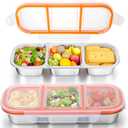 Palksky 2Pack Stainless Steel Snack Containers with Lids, 3 Compartment Reusable Snackle Box Container, Metal Food Storage Containers for School, Home, Travel