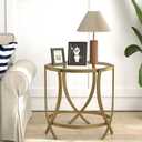ASYA Round End Table, Glass Side Table with Tempered Glass and Metal Frame, Gold Nightstand for Living Room, Bedroom and Office