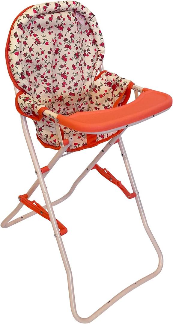 Foldable Baby Doll High Chair, Baby Doll Accessories, Dolls & Accessories Highchair Stuff for 18 Inch Doll, Doll High Chair Toy Set for Toddlers 3 Year Old Girls, 5+ Year Old Girl Doll Furniture Toys (Floral)