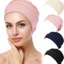 Syhood 4 Pieces Slouchy Beanies Hats Soft Polyester Sleep Cap Stretchy Sleeping Cap Headwear for Women (One Size, Black, Navy, Pink, Beige)