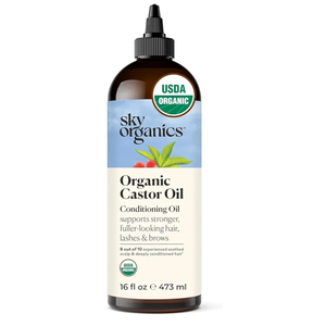 Sky Organics - Castor Oil Organic - Volumizing Hair Oil - Scalp, Lashes, Brows - Pure Castor Oil Cold Pressed - Natural Conditioner - Omega Fatty Acids, Vegan - Beauty, Hair Care, & Self Care - 16oz