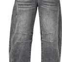 GRAPENT Barrel Jeans for Women Trendy High Waisted Wide Leg Baggy Cropped Relax Fit Stretch Denim Trouser Ankle Pants (XX-Large, Foxy Gray)