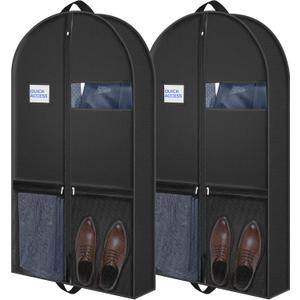 43-inch Suit Bag Garment Bag for Travel and Storage, Garment Bags for Hanging Clothes with Zipper and Visible Transparent Window, Black,2 Pack
