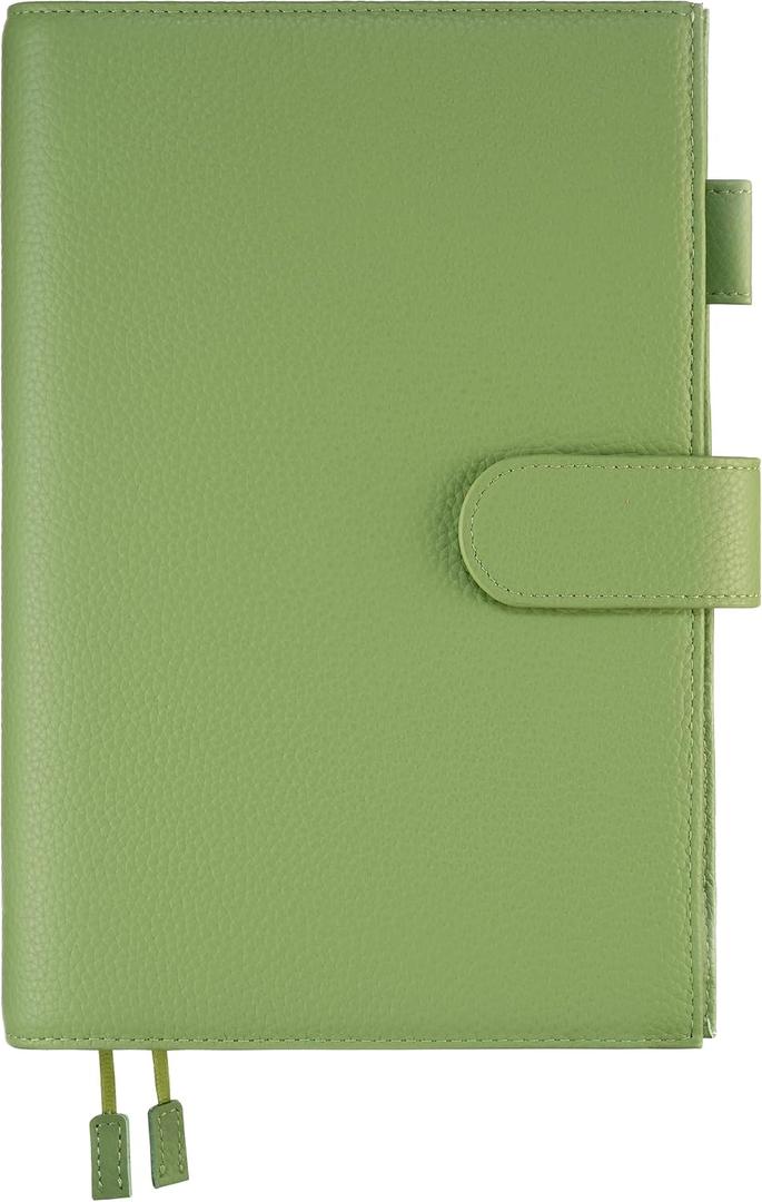 Genuine Leather Cover for A5 Notebooks, Fits Hobonichi Cousin, Midori MD Planners, Leuchtturm1917 and Stalogy with Pen Loop, Card Slots, Side Pockets, Back Pocket and Bookmarks (Green)