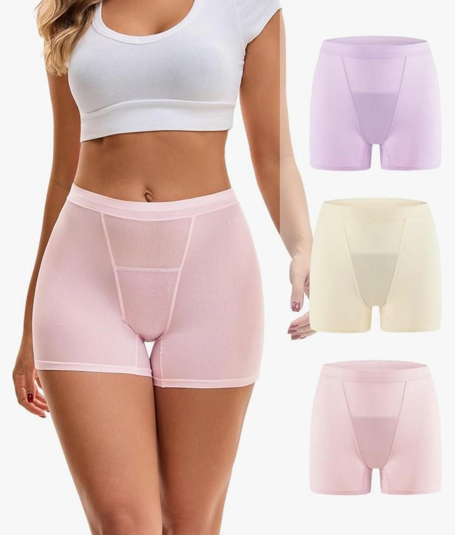 INNERSY Period Boxer for Women High Waisted Leak Proof Postpartm Menstrual Mesh BoyShorts Panties Underwear 3-Pack, L