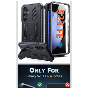 FNTCASE for Samsung Galaxy S23-FE Case: Military Grade Protective Hard Phone Case with Kickstand | Screen Protector | Shockproof TPU Full Protection Drop Proof Phone Cover for Galaxy S23 FE 5G Black