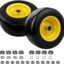 HQPASFY 13x6.50-6 Flat-Free Lawn Mower Tire & Wheel Set of 2, Zero-Turn Mower Front Tires, Pre-installed 3/4" Bearings, Includes 1/2" & 5/8" Bearings, Solid Smooth Puncture-Proof, Yellow
