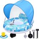 Motorized Pool Float with Canopy for Adults, Electric Inflatable Pool Lounger with Motor, Floating Chair Tube with Pusher Handles, Cupholder, Foot Pump for Summer Party, Beach, Lake, Calm Water