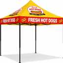 10x10 Hot Dog Themed Pop Up Canopy Tent Commercial Canopy for Food Vendors Heavy Duty Outdoor Catering Shelter Advertising Stand with Iron Frame and Silver Coated Fabric
