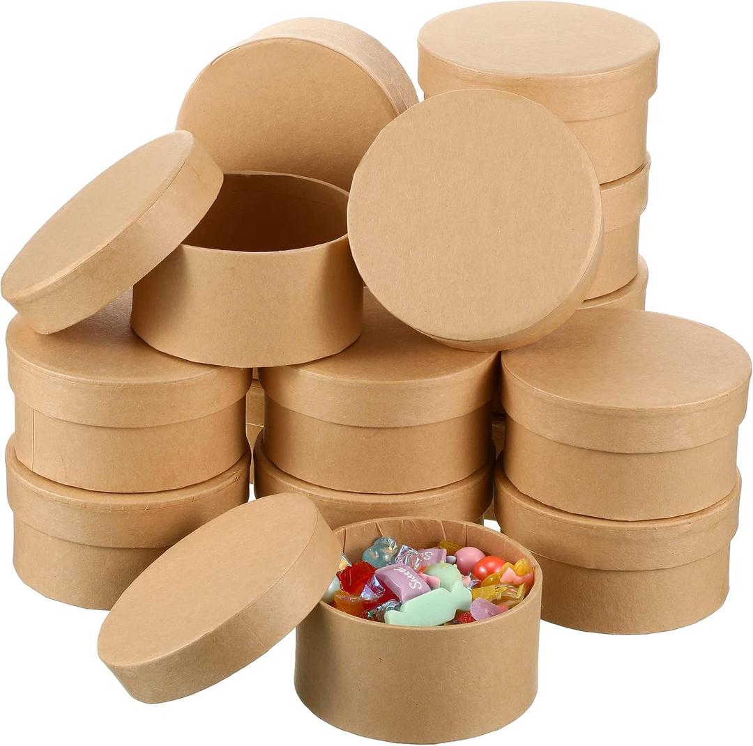 Geyee 24 Pcs Round Paper Mache Box, Small Gift Box with Lid 3.9 Inch Nesting DIY Cardboard Craft Empty Boxes for Adults Decoupaging Painting Crafting Storing Jewelry Treasure