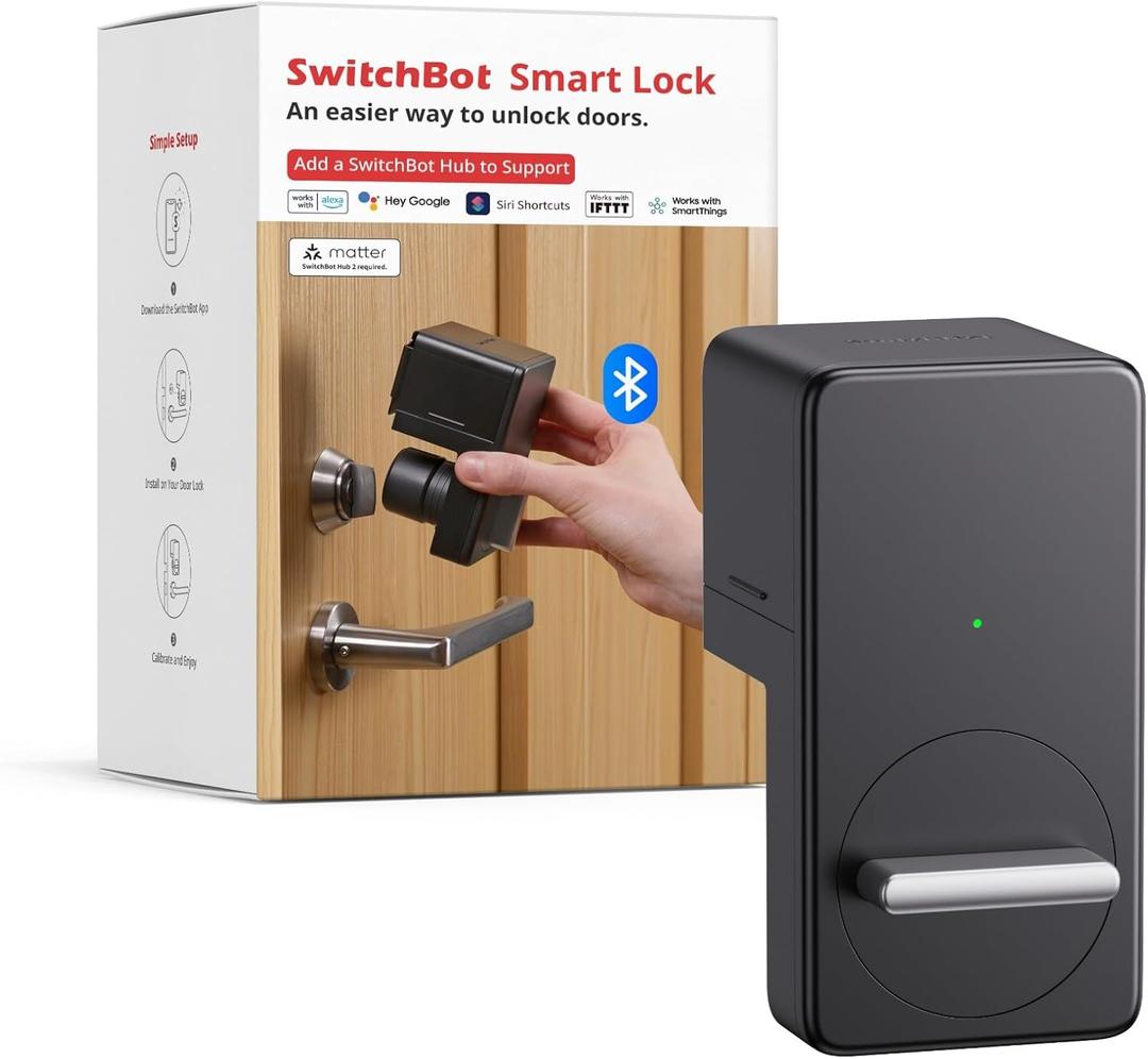 SwitchBot Smart Lock, Bluetooth Electronic Deadbolt Keyless Entry Door Lock for Front Door, Compatible with WiFi Bridge (Sold Separately), Fits Your Existing for Airbnbs Vacation Rentals