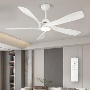 Melkelen Ceiling Fans with Lights and Remote,56in Ceiling Fan with 5-Blades,Quiet Reversible DC Motor,6 Speed, Dimmable LED Light,White Ceiling Fan for Bedroom/Living Room/Kitchen/Patio