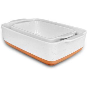 Mora 7x11in & Loaf Baking Dishes - Porcelain Casserole & Bakeware, Oven-to-Table, Freezer Safe - Set of 2, White