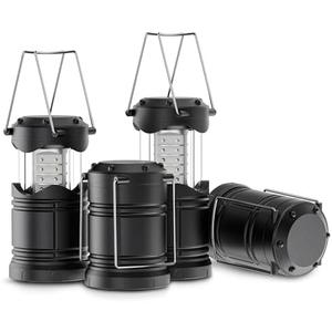 Lichamp 4 Pack LED Camping Lanterns, Battery Powered Camping Lights LED Collapsible Flashlight Portable Emergency Supplies Kit, A4BK