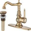 Senlesen Antique Brass Swivel Spout Bathroom Faucet Vanity Sink Mixer Tap and Pop Up Drain with Overflow