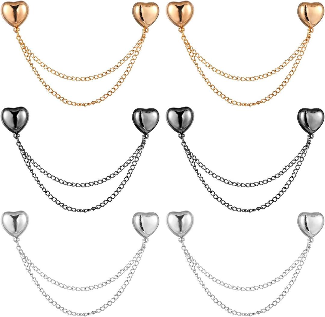 6pcs Magnet Clothing Pins, Metal Magnetic Clothing Clips with Chain Multi-Use Strong Magnet Pin Magnetic Button Clips for Fixing Hem of Hijab Clothes Long Pants Legs Sleeves of Shirts(Heart Style)