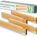 BAMEOS Drawer Dividers kitchen Organization Bamboo Utensil Organizers for Kitchen Bedroom Bathroom Dresser Office 4-pack