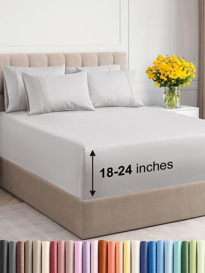 Extra Deep Cal King Sheet Set - 6 Piece Breathable & Cooling Sheets - Hotel Luxury Bedding Set 18-24 Inch Extra Deep Pockets - Easy Fit, Super Soft, Wrinkle Free & Comfy - French Grey, Cal King Size