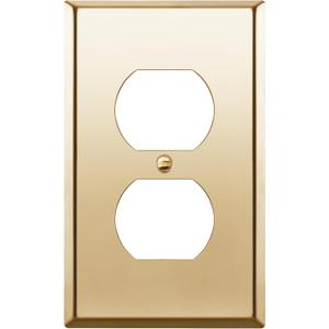 ENERLITES Duplex Receptacle Outlet Metal Wall Plate, Stainless Steel Outlet Cover, Corrosion Resistant, Size 1-Gang 4.50" x 2.76", 7721-PB, Stainless Steel 201, Polished Brass, Gold