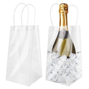 Ice Wine Bag, Portable Collapsible Clear Wine Pouch, Clear PVC Gift Bags With Handles for Wedding Party Travel Champagne Beer White Wine Chilled Beverages 12 Pack