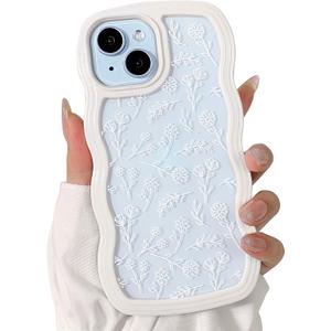 NITITOP Compatible for iPhone 15 Case Cute Clear Flower Floral Curly Wave Frame Shape Wavy Shockproof Soft TPU 2 in 1 Protective Phone Cover for Women Girl - Flower