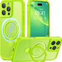 MOCCA Design for iPhone 16 Pro Case with Magnetic Invisible Stand [Full Camera Protection] [Compatible with Magsafe] Military Drop Shockproof Translucent Matte Phone Case Cover 6.3",Fluorescent Green