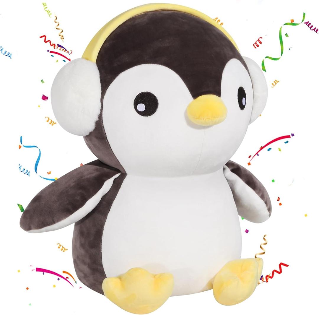 MMguai 16" Cute Penguin Stuffed Animals, Large Brown Penguin Plush Cushions Pillow Toys Room Decor, Soft Penguins Big Plushies Gift for Kids Girl Boy, Birthday, Christmas