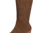 SHIBEVER Cowboy Boots for Women 2025: Mid Calf Cowgirl Boots Western Embroidered Country High Heel Pointed Toe Booties (6, 1828-brown)