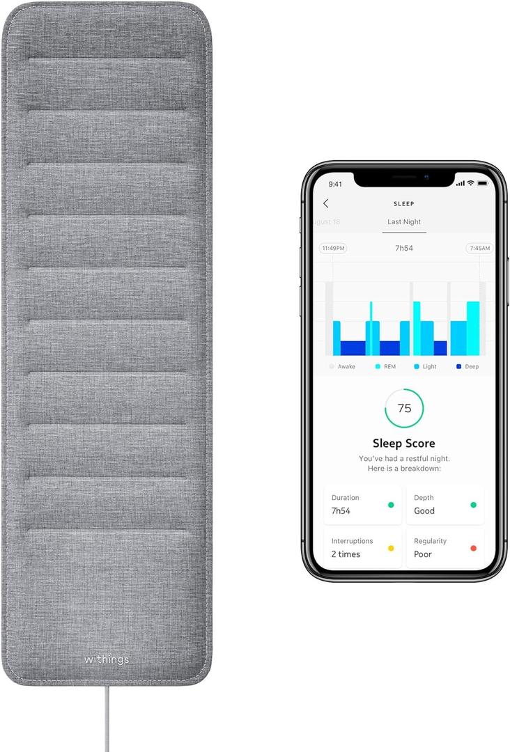 Withings Sleep - Sleep Tracking Pad Under The Mattress With Sleep Cycle Analysis (1 Count)