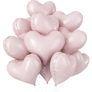 Pink Heart Balloons, 20 Inch Light Baby Pink Heart Shape Foil Mylar Balloons 10 Pcs Dusty Pink Boho Helium Balloon for Girls Women Birthday Party Bridal Baby Shower Engagement Supplies