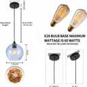 Blue Seeded Glass Pendant Lights Kitchen Island,Modern 7.8" Globe Hand-Blown Bubble Glass Pendant Light,Black Hardwired Hanging Ceiling Light Fixture for Dining Room,Bedroom,Sink,2-Pack