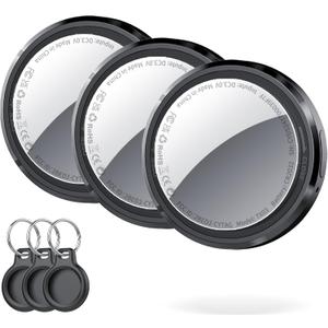 Air Tracker Tags-3 Pack Black, Bluetooth Trackers Work with Apple Find My (iOS Only), Smart Tag with Protective Case/Keychain, Item Finders for Luggage/Key/Suitcases/Backpack, Replaceable Battery