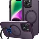 CACOE Magnetic Case for iPhone 13/14 6.1 inch with 360 Rotatable Ring Stand, Compatible with MagSafe Car Phone Mount, Cases Cover Phone Holder for Desk Meeting/Videos Dark Purple