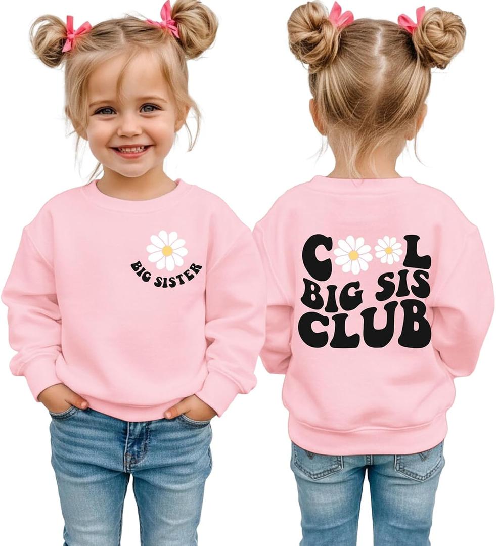 MULOIUDZ Big Sister Sweatshirt Toddler Girl Cool Big Sis Club Shirt Baby Announcement Pullover Crewneck Clothes(Pink, 18-24M)