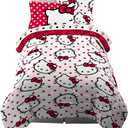 Hello Kitty Polka Dot Bedding 5 Piece Super Soft Comforter and Sheet Set with Sham, Twin, (Officially Licensed Product) by Franco Collectibles