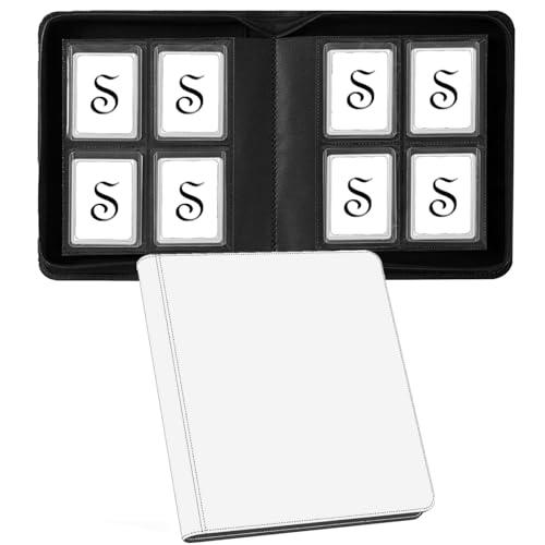 160 Pockets Toploader Binder, Trading Card Binder Zippered Album Holds 3"x 4" 35PT Toploaders, PU Leather Top Loader Binder with Ringless Double-Sided Pockets for Cards in Toploaders (White)